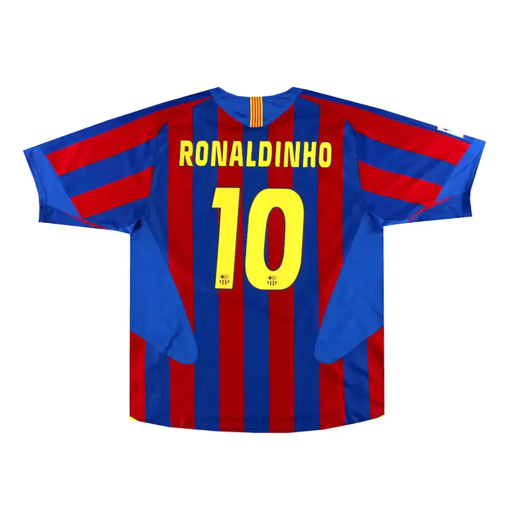 Camisa Retro Barcelona I 2005/06 Masculina - Azul e Grená (RONALDINHO + 10)